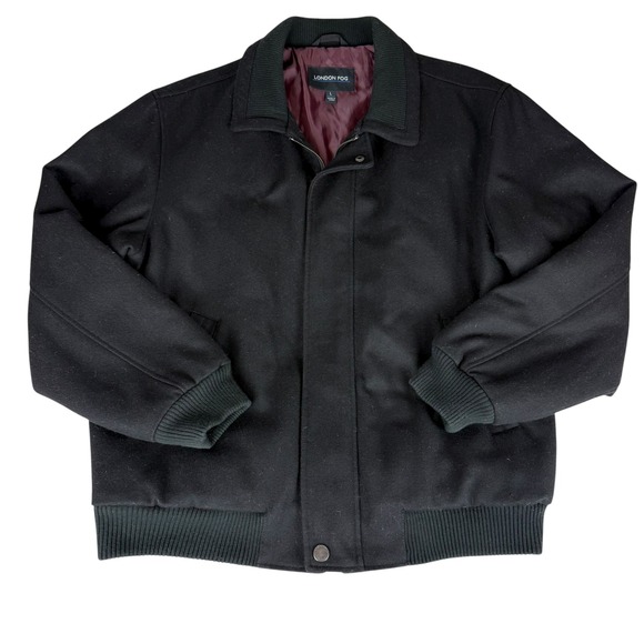 London Fog Men's Wool Blend Bomber Jacket Full Zip Collared Black Large - Picture 1 of 9